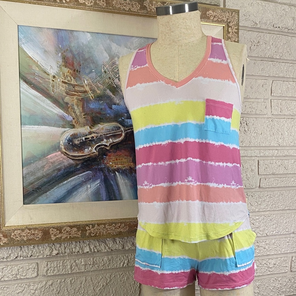 Jaclyn Intimates Pastel Stripe Tank & Short Sleep Set - Picture 1 of 12